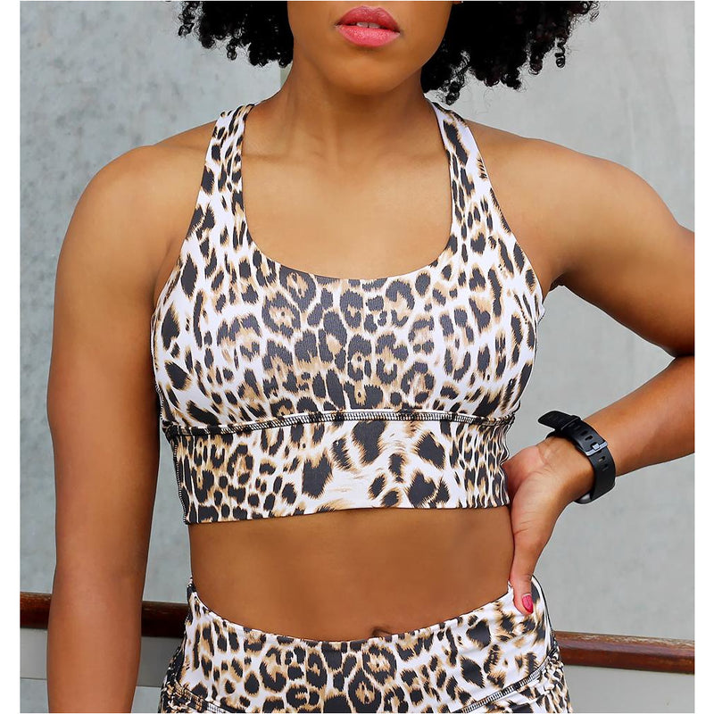 Becco leopard print longline open back sports bra S